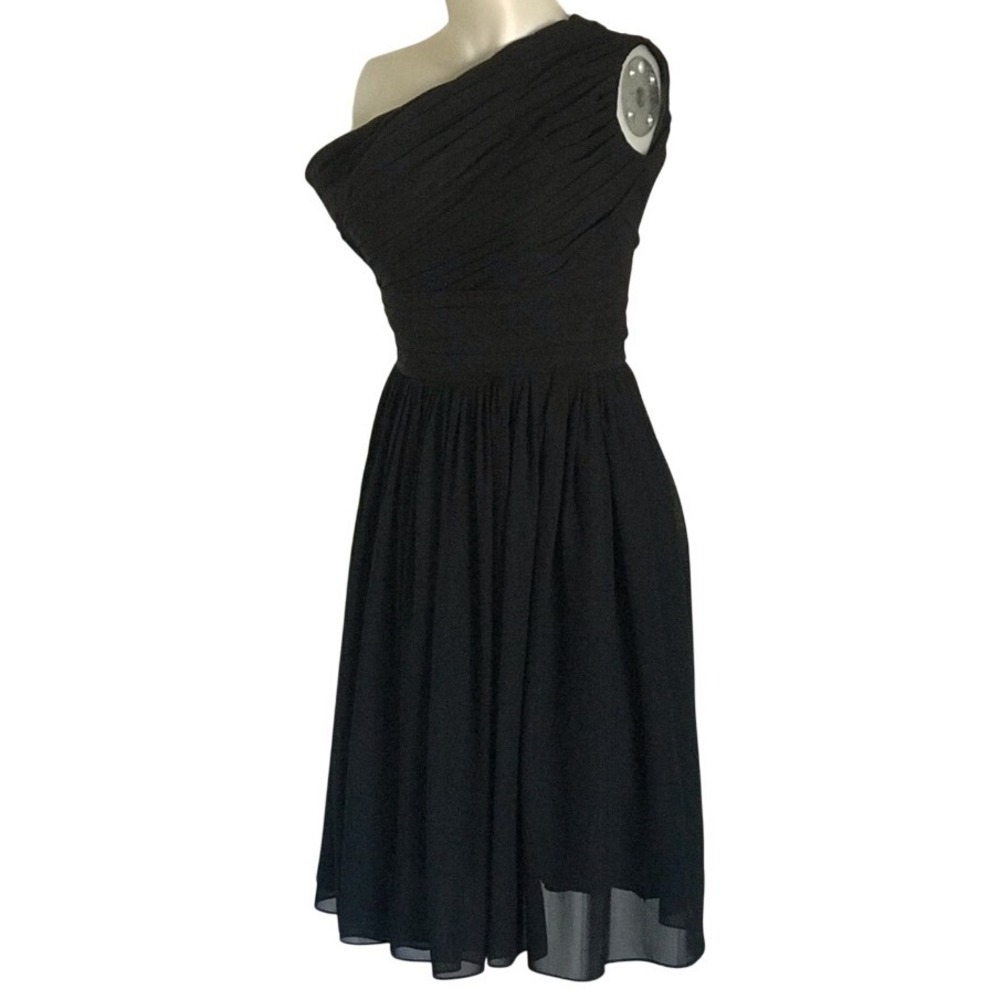 BLACK ROUCHED ASYMMETRICAL FLARE DRESS - Picture 2 of 3
